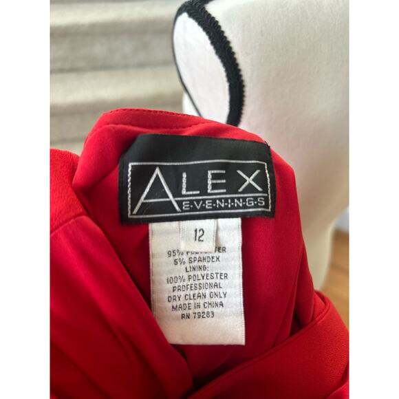 Alex Evenings Red Cowl Draped Open Back Bias Cut Gown - Picture 3 of 6